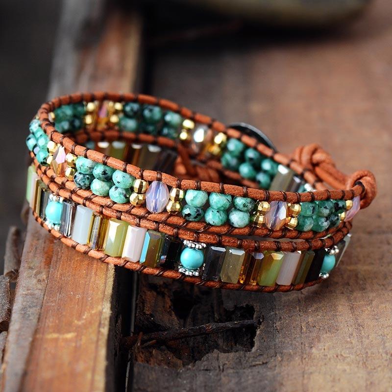 Ultimate Serenity - Jade & Colored Crystals Bangle Bracelet