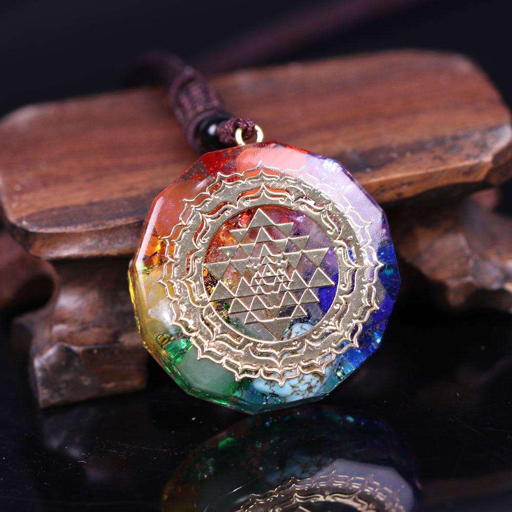 Self Discovery - 7 Chakras Glowing In The Dark Shri Yantra Pendant Necklace