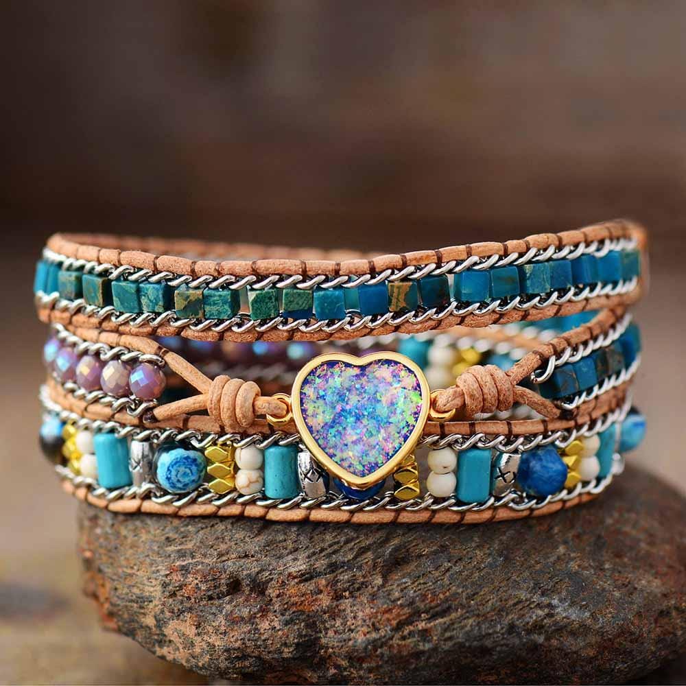 Heavenly Bond - Opal Jasper & Agate Wrap Bracelet