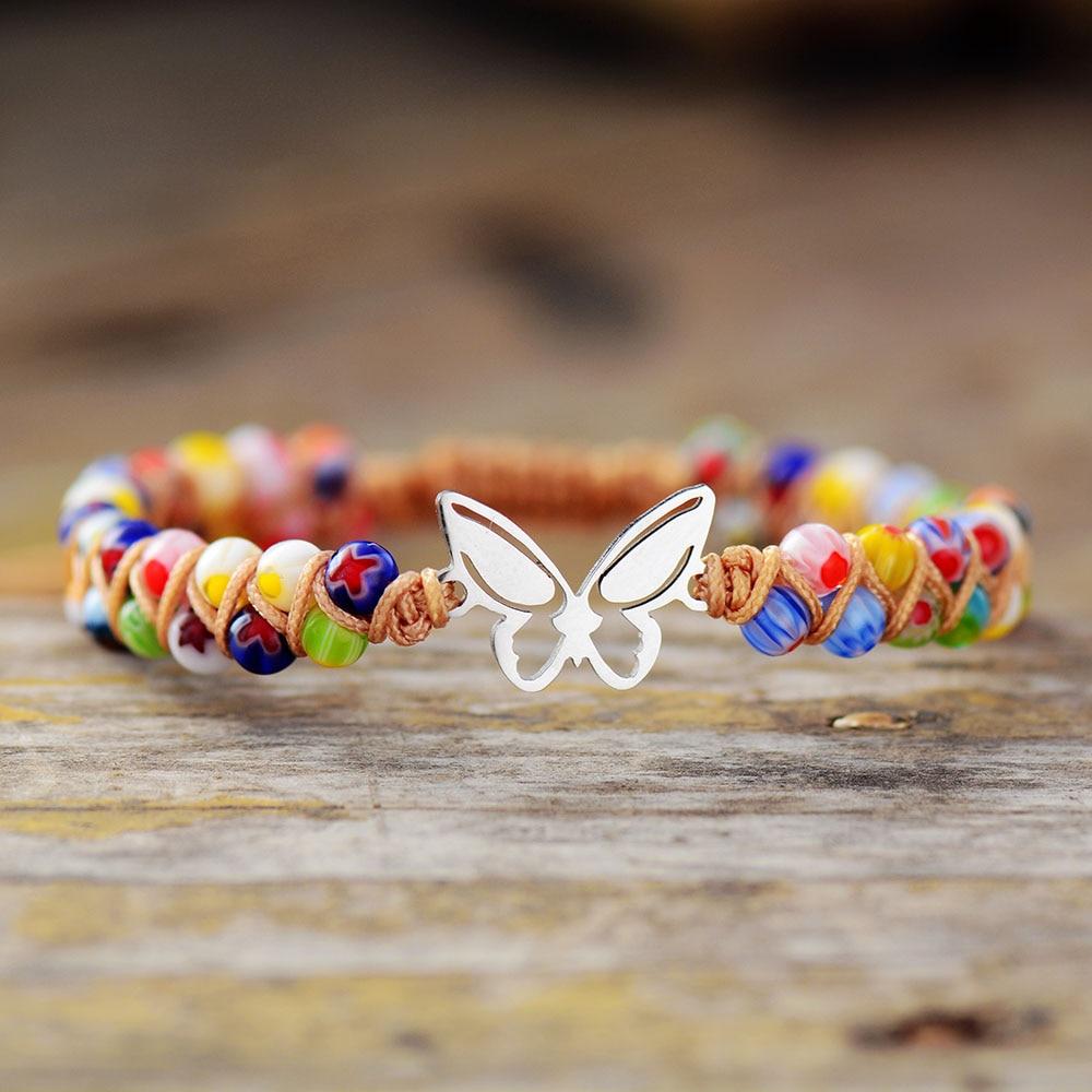 Rainbow Natural Gemstone Butterfly Beads Healing Crystal Stone Butterfly  Beads WX1558