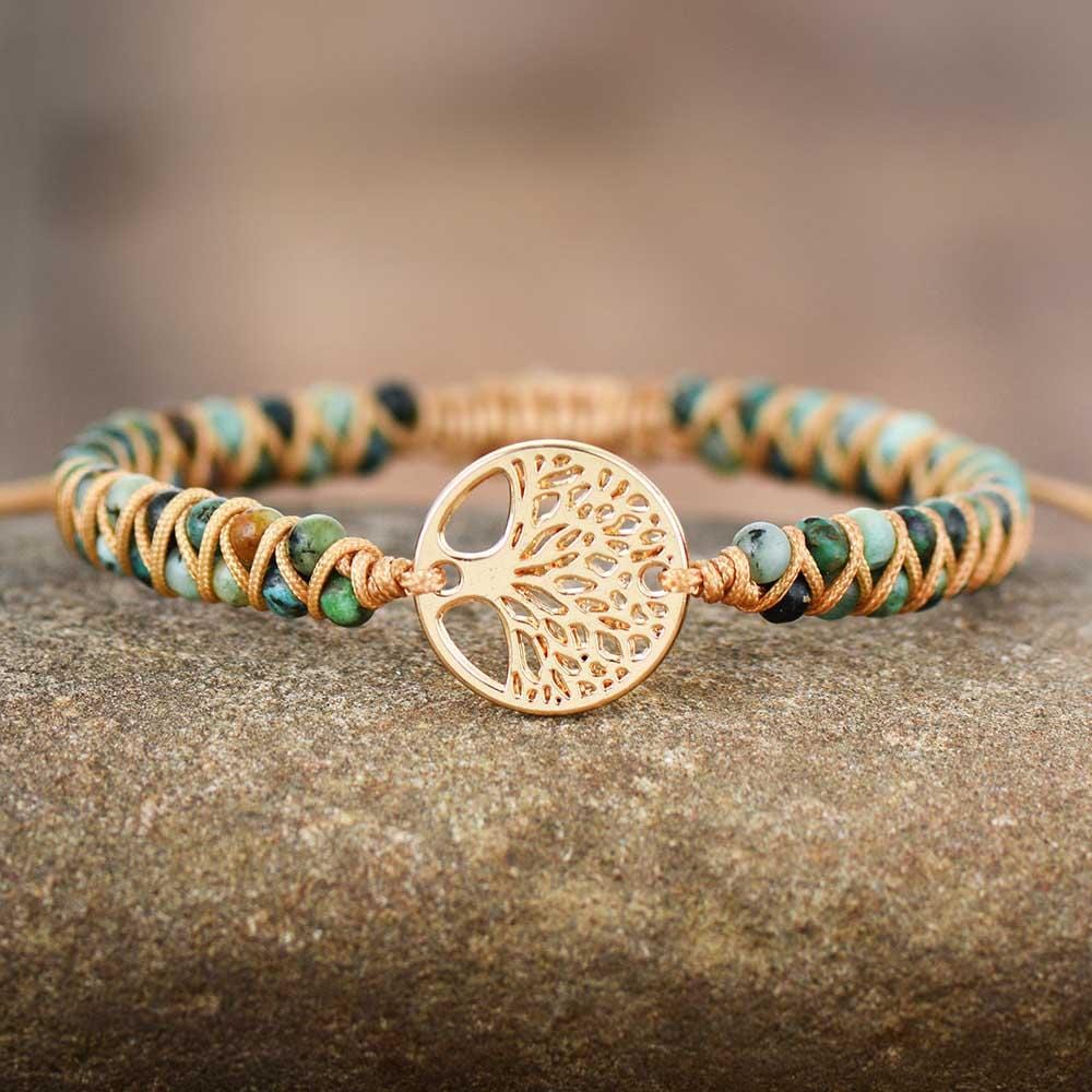 Untamed Aura - Green Jasper Tree Of Life Beads Bracelet