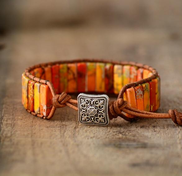 Igniting Potential - Orange Jasper & Agate Wrap Bracelet